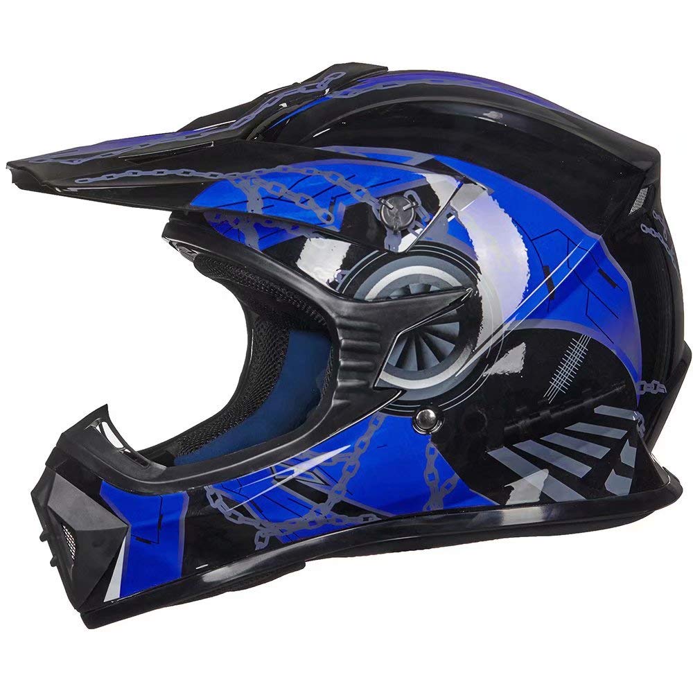 Ilm Youth & Kids Dirt Bike Helmets Motocross Atv Dirtbike Bmx Mx Offroad Full Face Motorcycle Helmet, Dot Approved Model 128Ys (Blue Black, Youth-Large)
