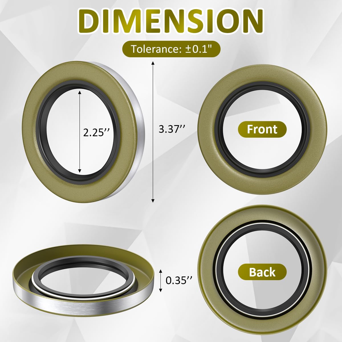NOOTO 4 Pack 10-36-LOTOF4 Double Lip Grease Seal 2.25 x 3.376 for Dexter 010-036-00, TruRyde GS-2250DL, Texcom 22333TBN, Nationa