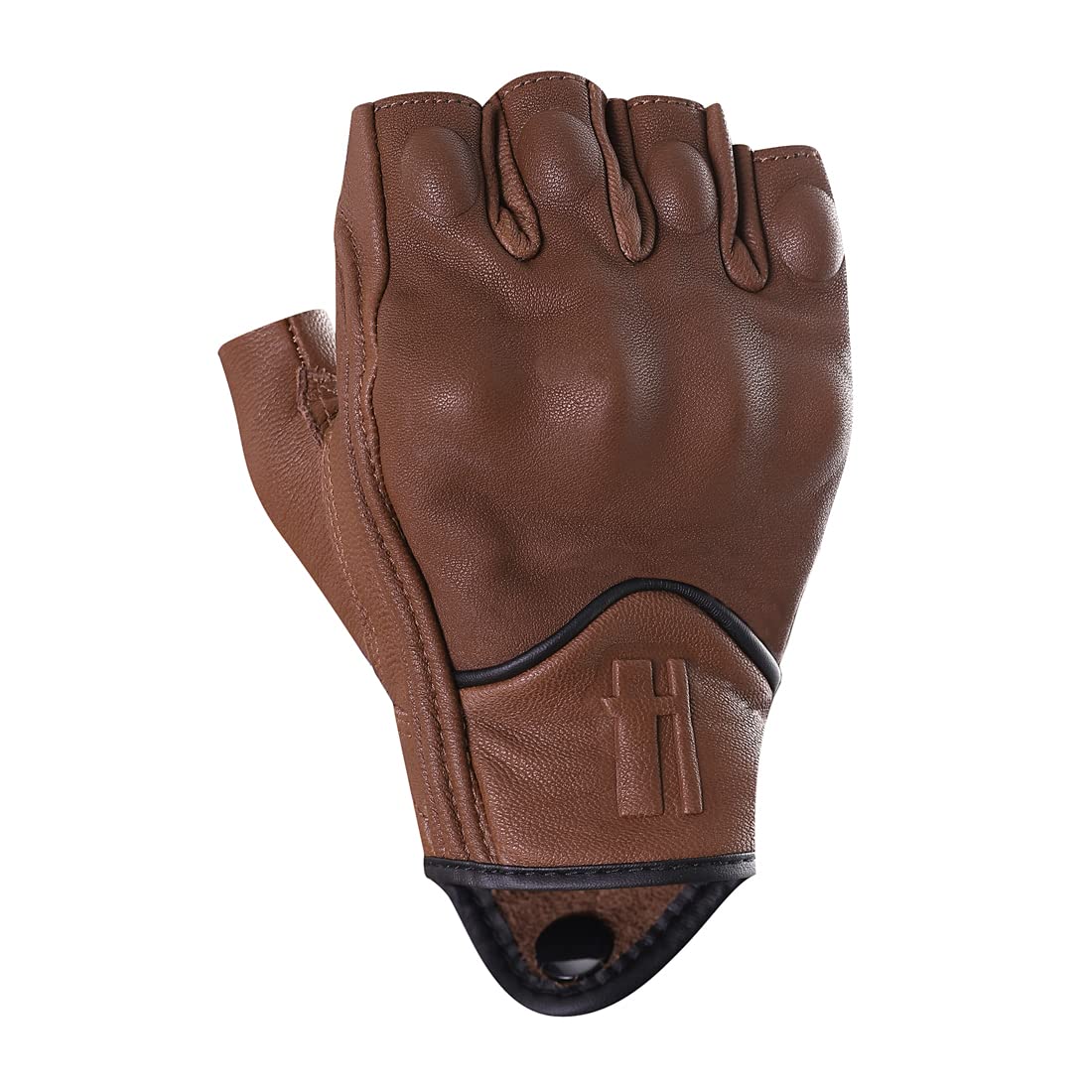 Harssidanzar Fingerless Motorcycle Gloves,For Mens Leather Riding Driving Gloves With Hand Knuckle Gm037,Saddle,Size,Xs