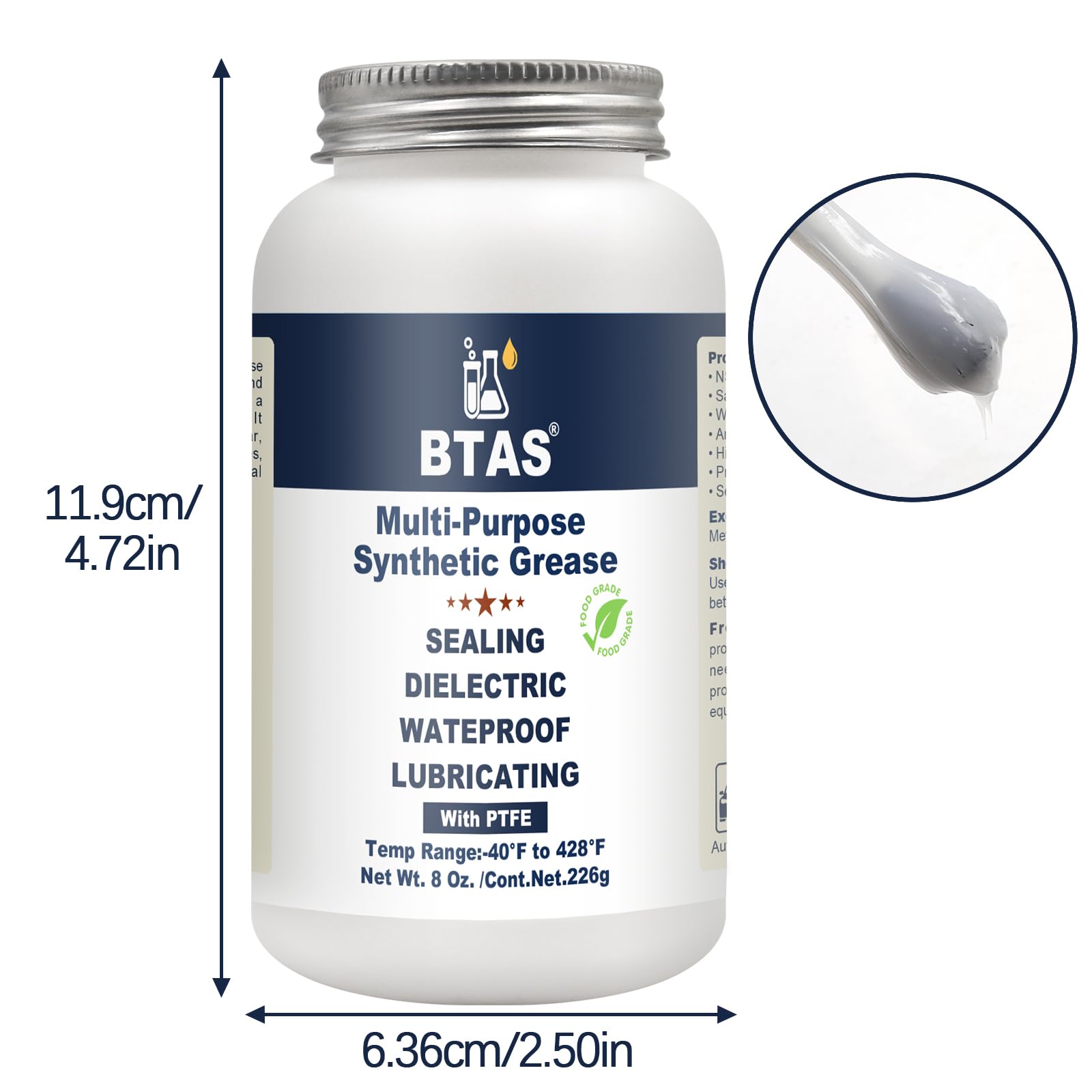 BTAS Dielectric Grease for Automotive Connectors, 8 oz Silicone Paste, Model XG800, Corrosion Preventer with PTFE