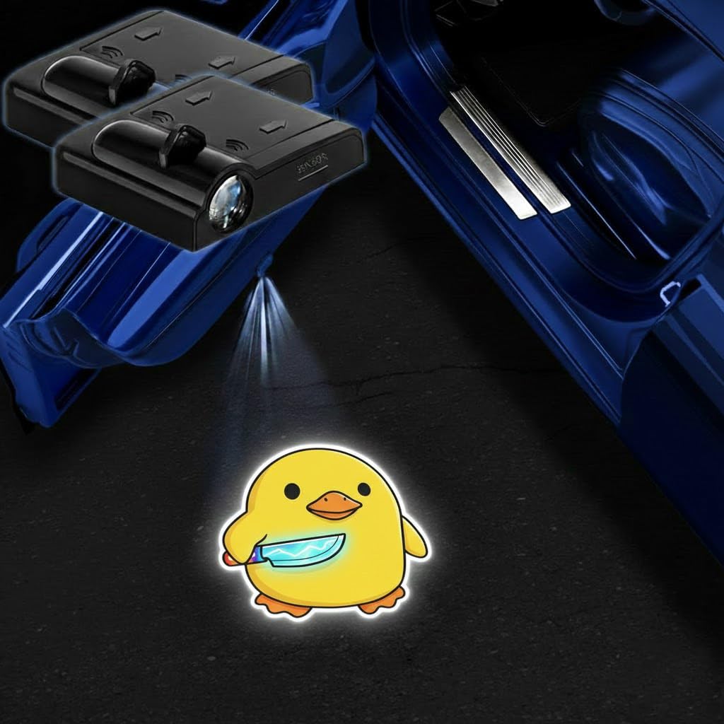 2PCS Duck Car Door Lights Projector,Wireless LED Welcome Puddle Lights,Magnetic Logo Projector Door Light Decor Car Accessories 