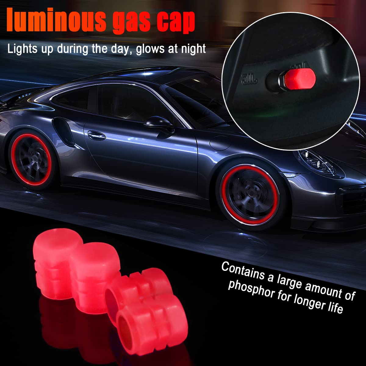 12Pcs Fluorescent Car Tire Valve Stem Caps, Luminous Wheel Valve Tire Air Cover, Illuminated Dustproof Corrosion Resistant, Auto Accessories Fit For Motorcycles, Suv, Trucks, Bicycles (Red/12Pcs)