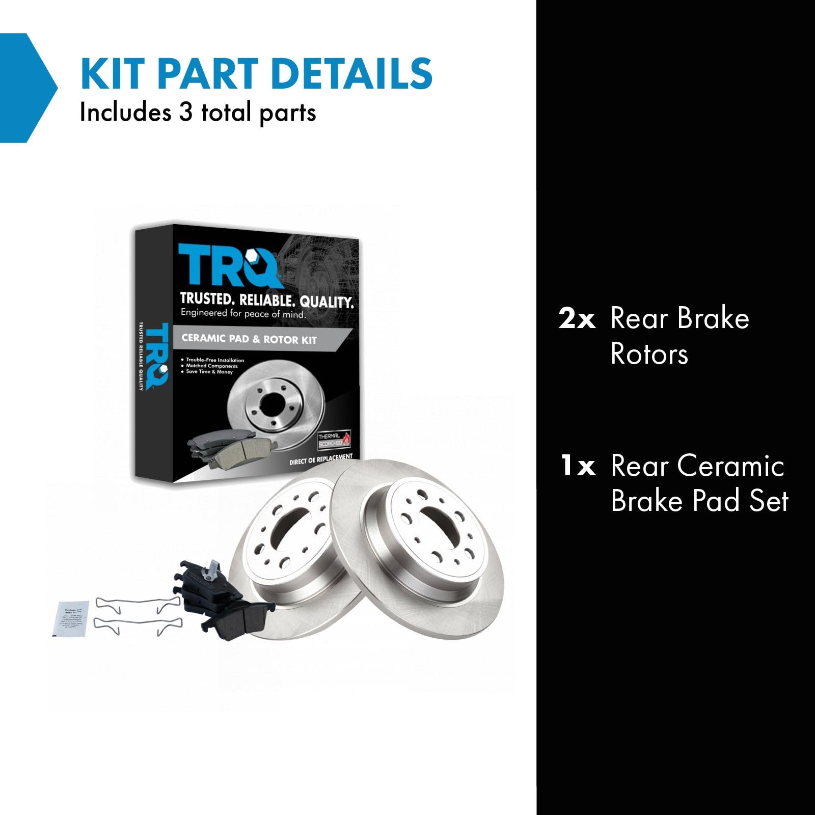 Trq Rear Brake Pad & Rotor Kit Brake Pads Brake Rotor Ceramic Compatible With 2001-2009 Volvo S60 1999-2006 S80 2001-2006 V70 20