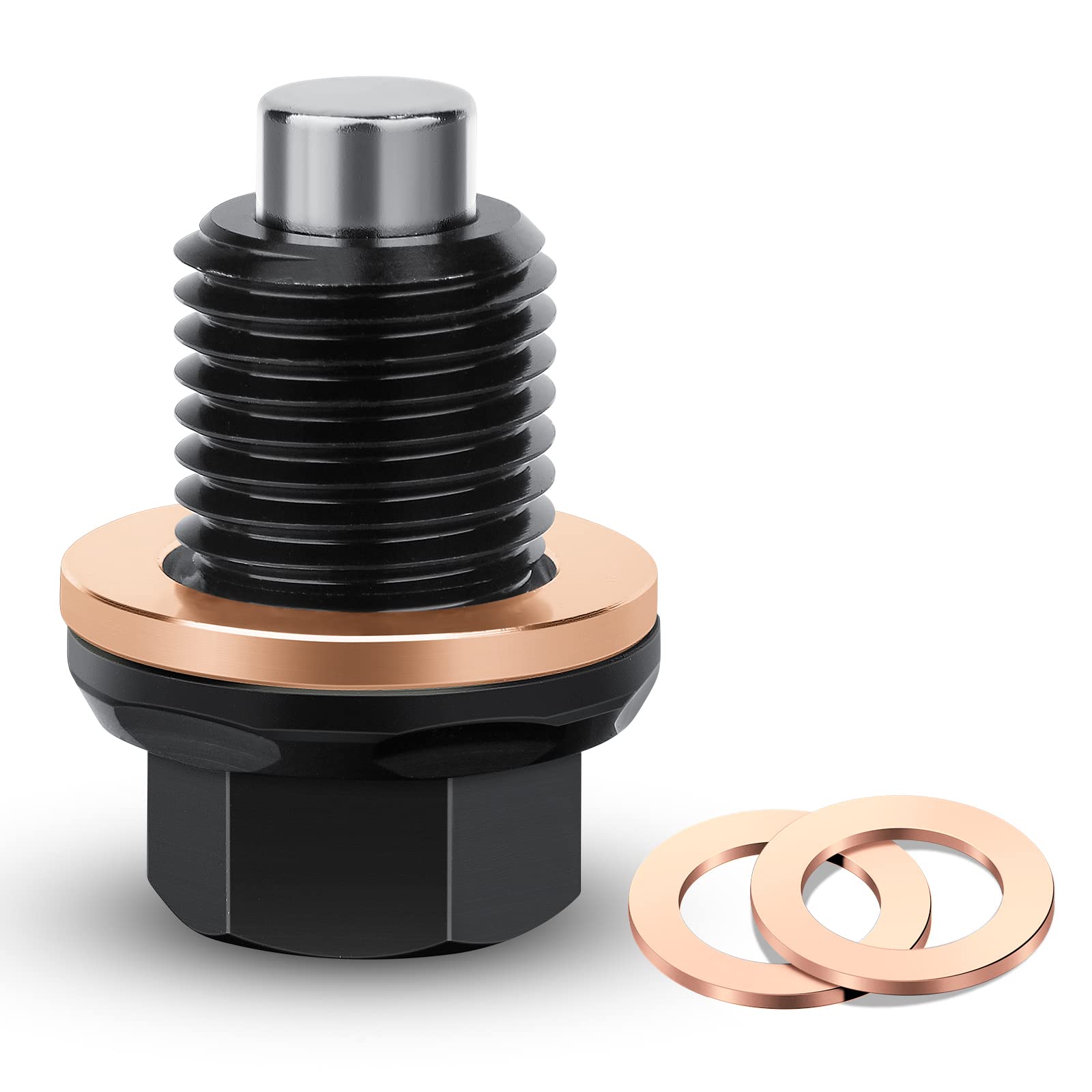 Deefill Oil Drain Plug M12 X 1.25, Magnetic Oil Pan Drain Plug T6 Aviation Aluminum With Red Copper Crush Washer Gaskets Compati