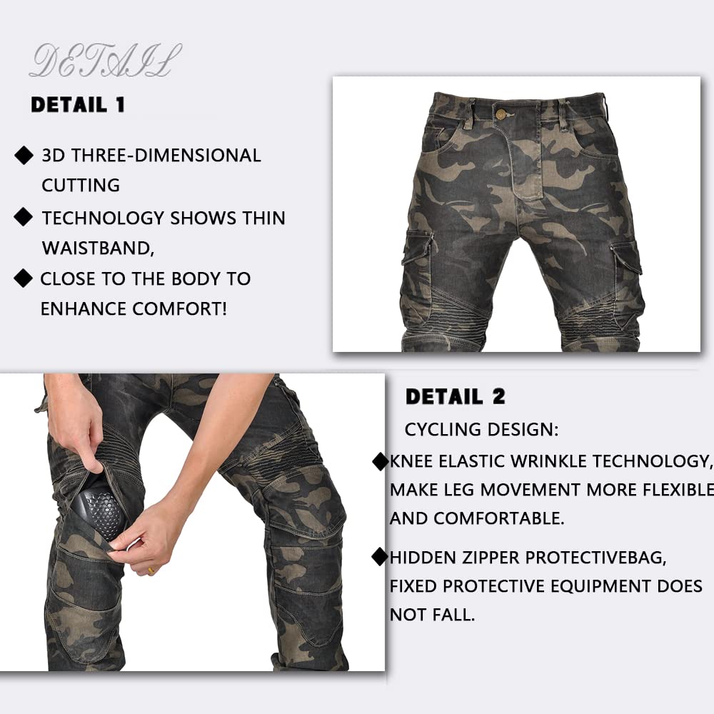 LOMENG Motorcycle Pants Mens Riding Jeans Biker Motorbike Pants with CE Removable Armored Camouflage EU30, LMPM06-Camouflage-MA,