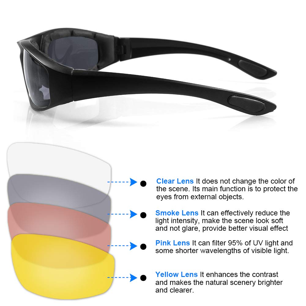 3 Pair Motorcycle Riding Glasses Padding Goggles Uv Protection Dustproof Windproofmotorcycle Sunglasses With Smoke/Dark Lens For Outdoor Sports Actives