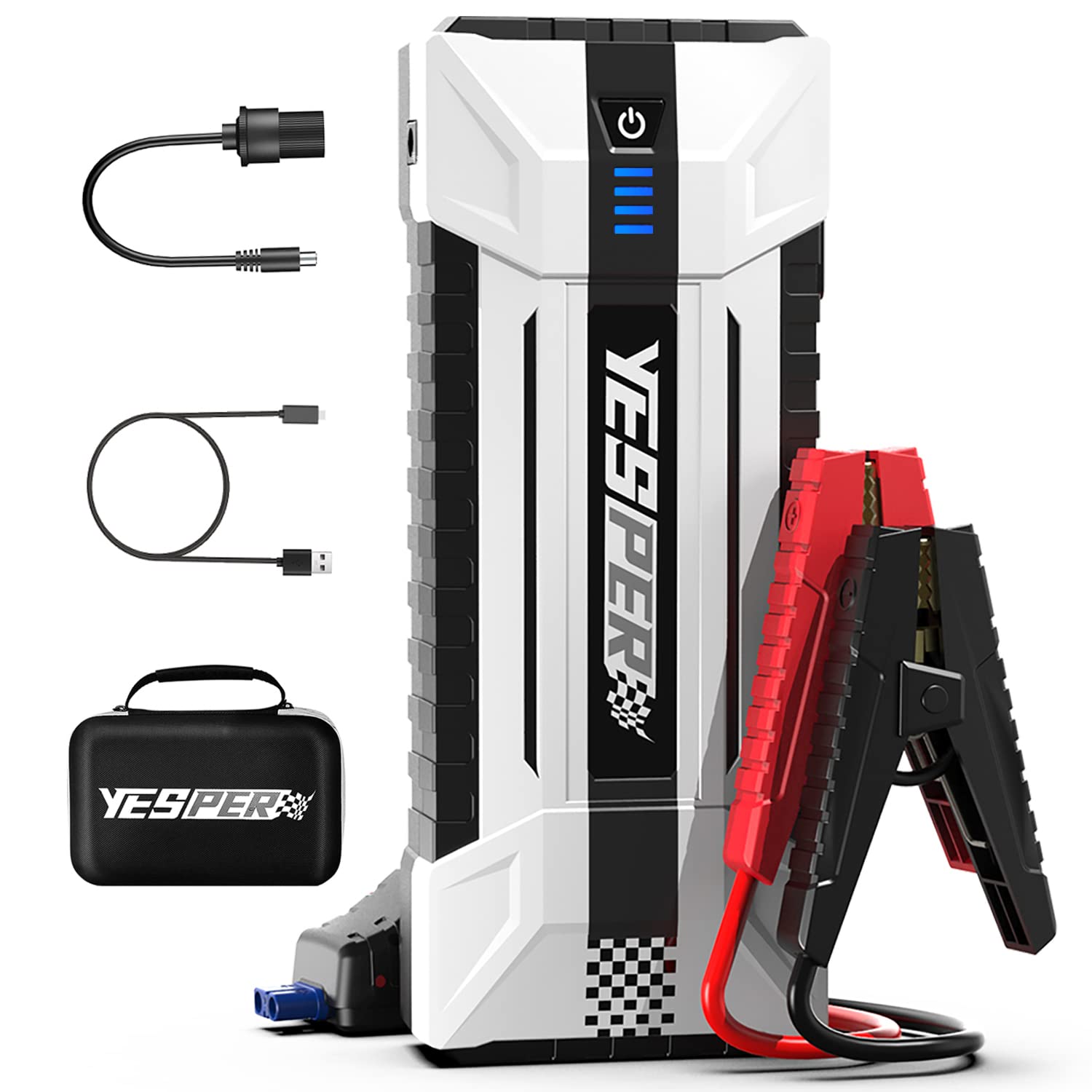 Yesper 2160A Battery Jump Starter Protable, Booster Pack Jump Box For 12V Car (Up To 9.0L Gas/7.0L Diesel Engine), Jumper Cables With Dsli Safe Tech, Dc 15V Port(Real Capacity)