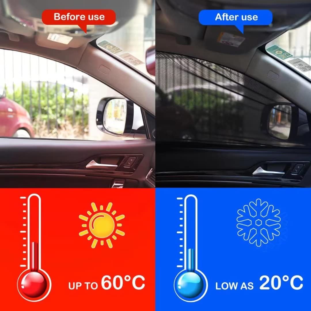 2Pcs Car Front Window Sunshade, Breathable Mesh Car Window Screen Streched Up To 40'', For Night Camping, Privacy Shade