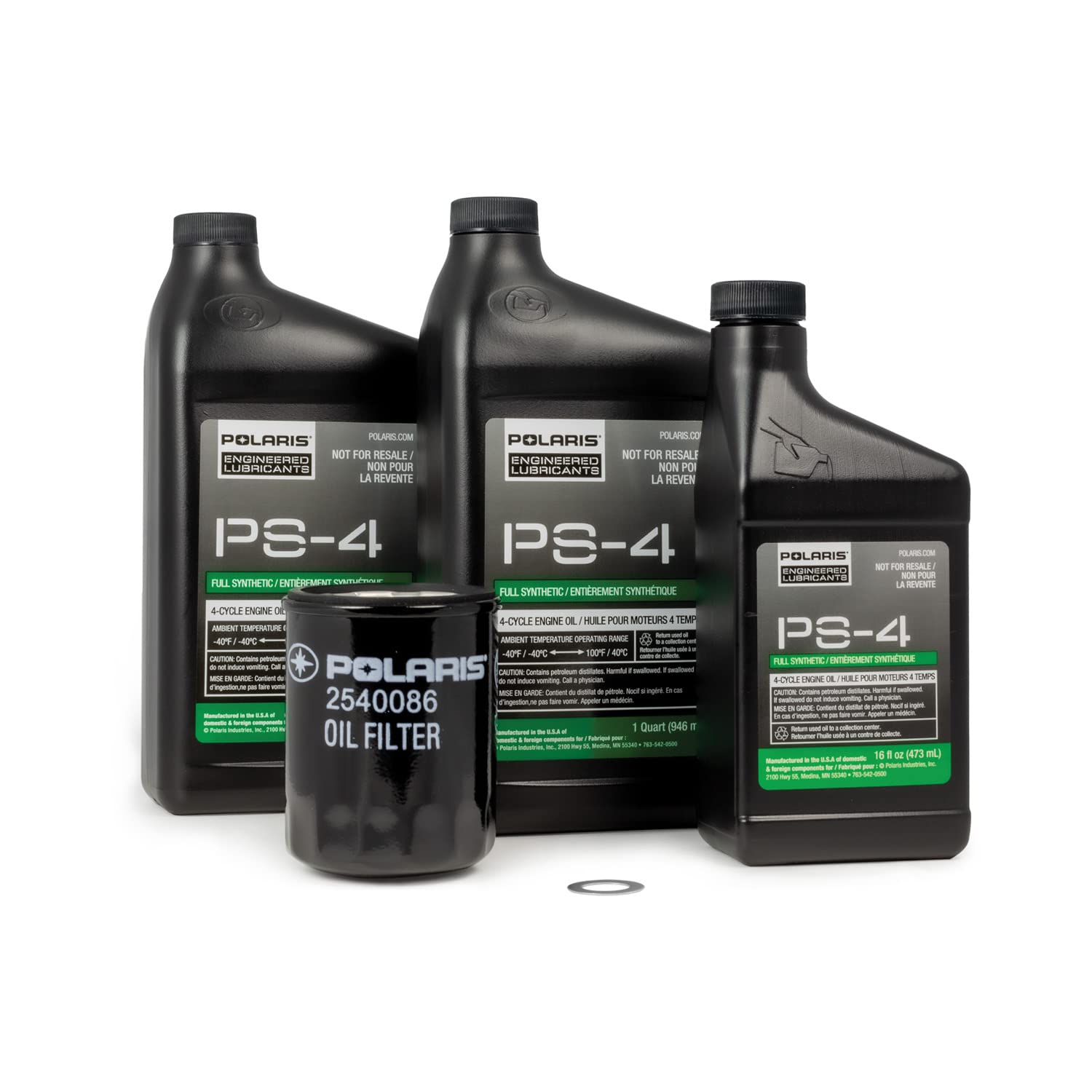 Polaris PS4 Oil Change Kit for RANGER, GENERAL, RZR, ACE 900 XC - 2.5 Quarts 5W-50 Synthetic Oil, Oil Filter & Washer, Black