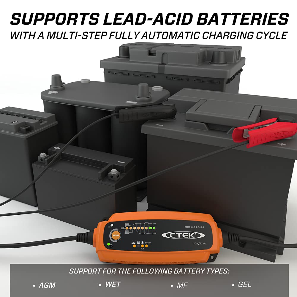 CTEK MUS 4.3 POLAR 12V Fully Automatic Battery Charger - 8 Step, Orange, Model CTK 56-958