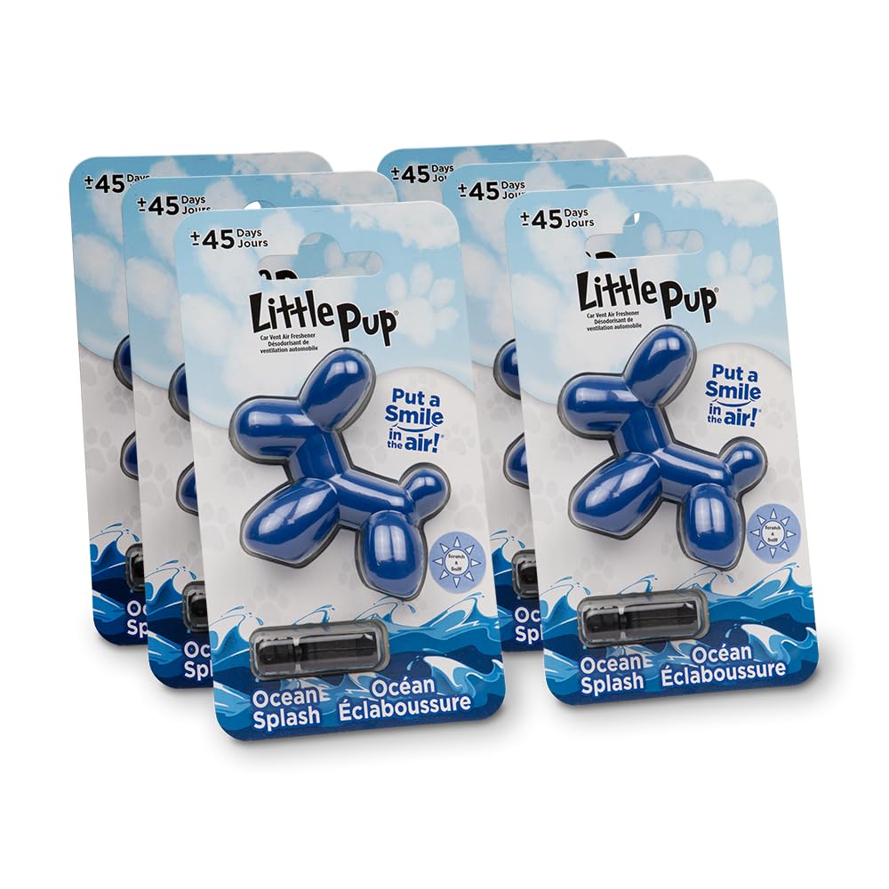 Little Pup 96603-6PK Ocean Splash Scent, Car Air Freshener, Clips to A/C Air Vent, Alcohol-Free Fragrance Oil, Non-Hazardous and