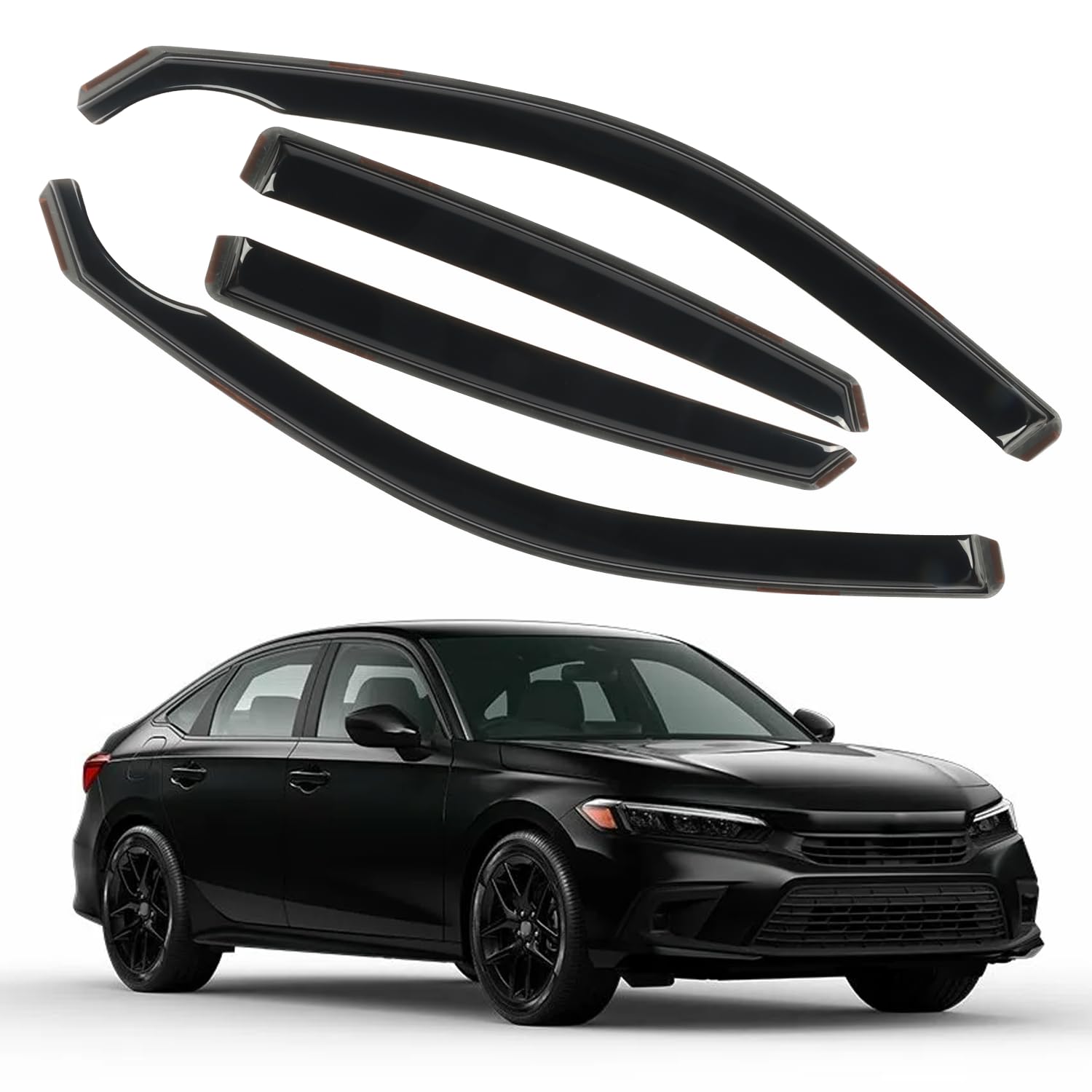 CHYKORLA 4pcs in-Channel Rain Guards Fit for 2022 2023 2024 Honda Civic Hatchback,Smoke Tinted Window Visors Sun Shields, Wind D