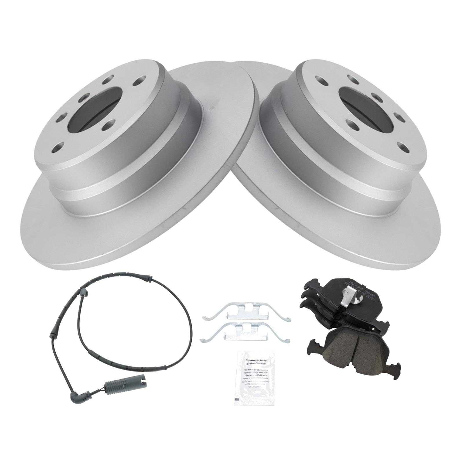 Trq Rear Brake Pad & Rotor Kit Brake Pad Wear Sensor Brake Pads Brake Rotor Ceramic Premium G-Coated Compatible With 2000-2006 B