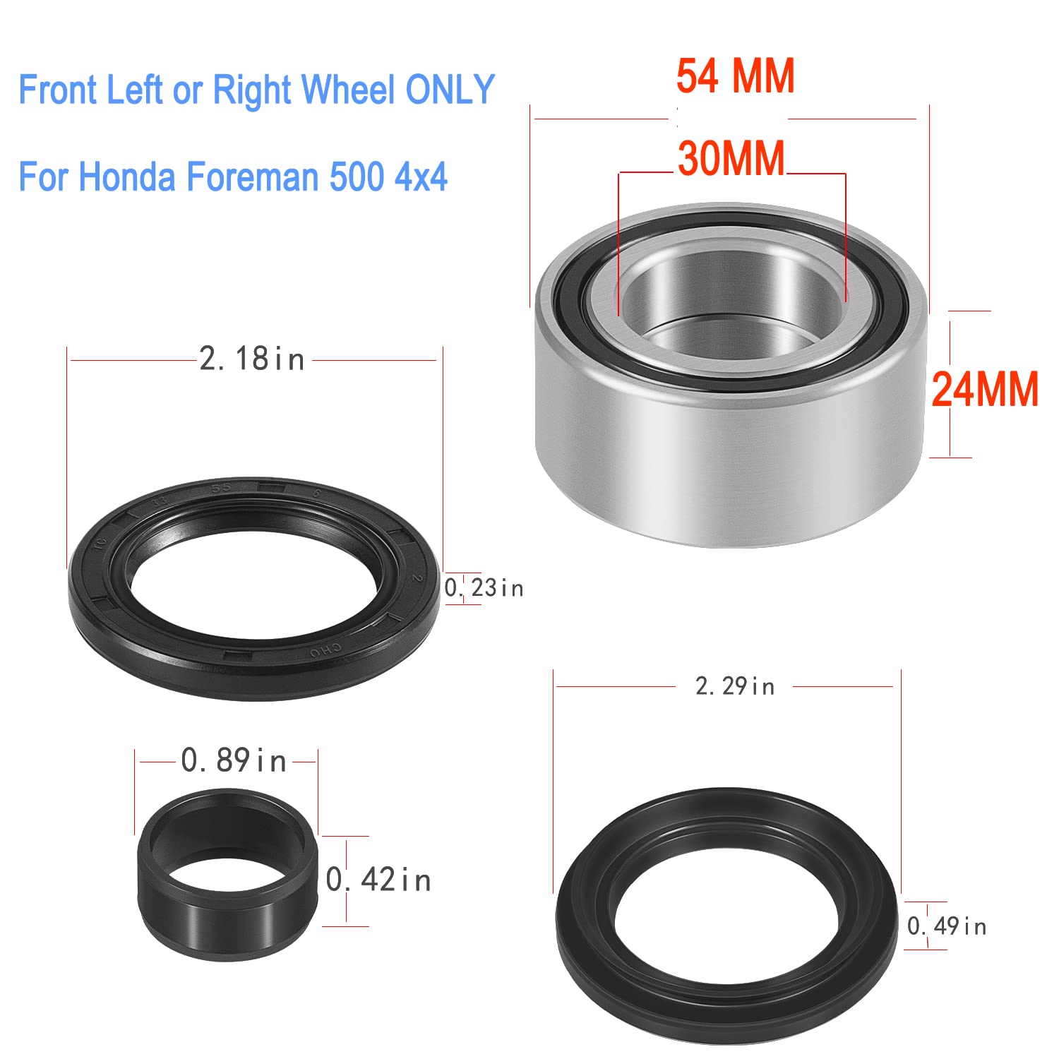(8pcs) Front Wheel Bearings & Seals Kit for Honda Foreman 500 4x4 TRX500 FE FM FPE FPM 2005-2013, Both Sides Front Wheels