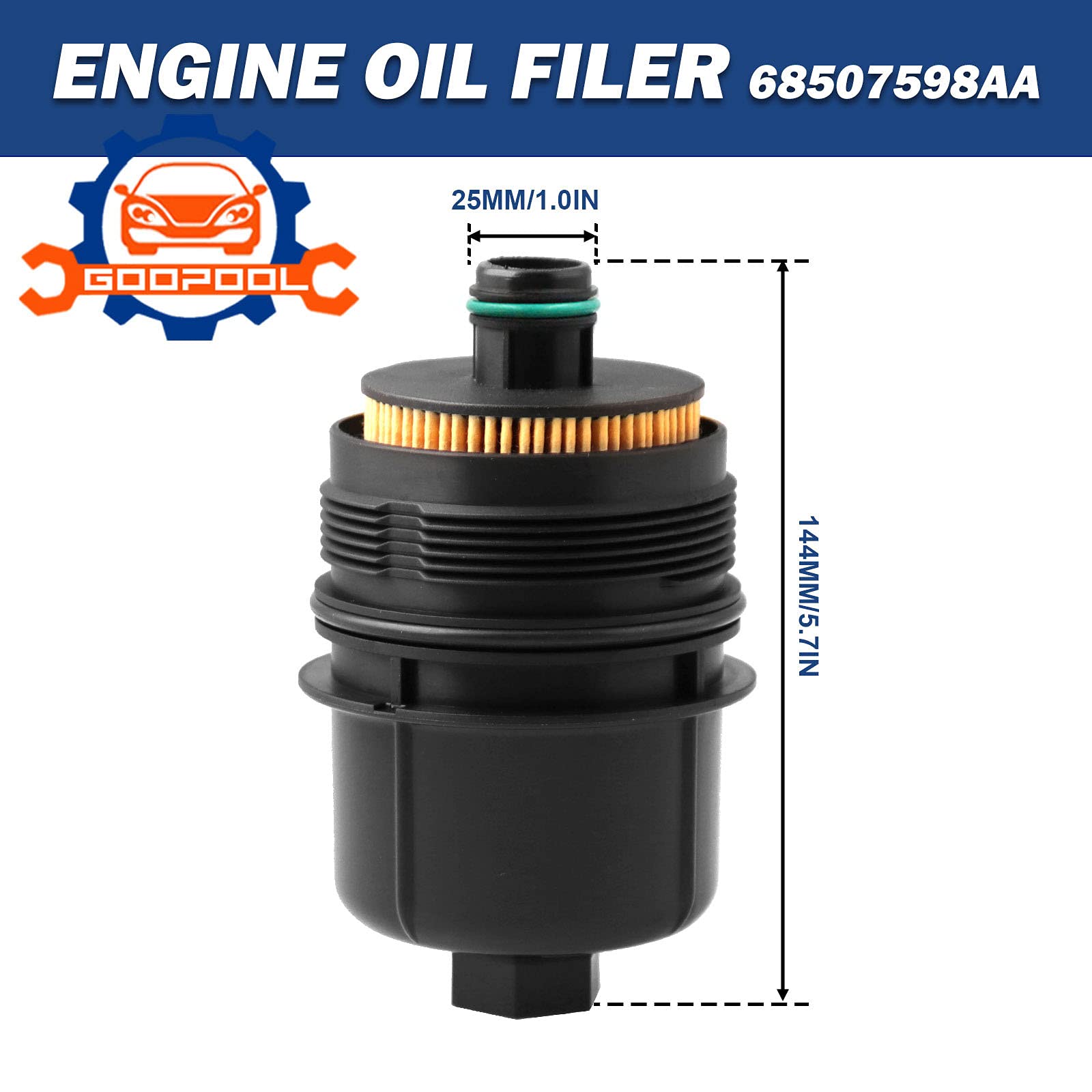 Ecodiesel Engine Oil Filter 68507598AA 68498720AA Compatible with Jeep 2020 2021 Wrangler JL,2021 Gladiator,2020 2021 2022 Ram 1