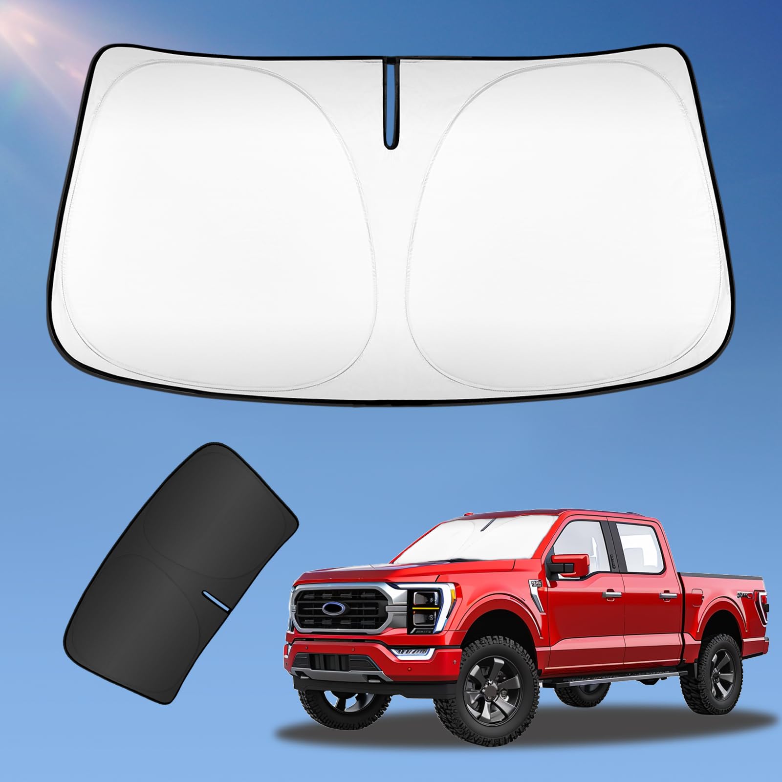 Sun Shade Sunshade For Ford F150 2021-2024 2025 Windshield Cover, F-150 Super Crew Cab,Super Cab,Regular Cab 2-Layers Sun Shield