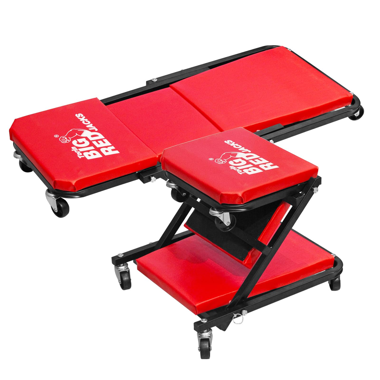 BIG RED ATR6036ZER 36'' Foldable Z-Creeper Seat: 2-in-1 Garage Shop Creeper for Auto Repair with 6 Wheels, 300 Lbs. Capacity - R