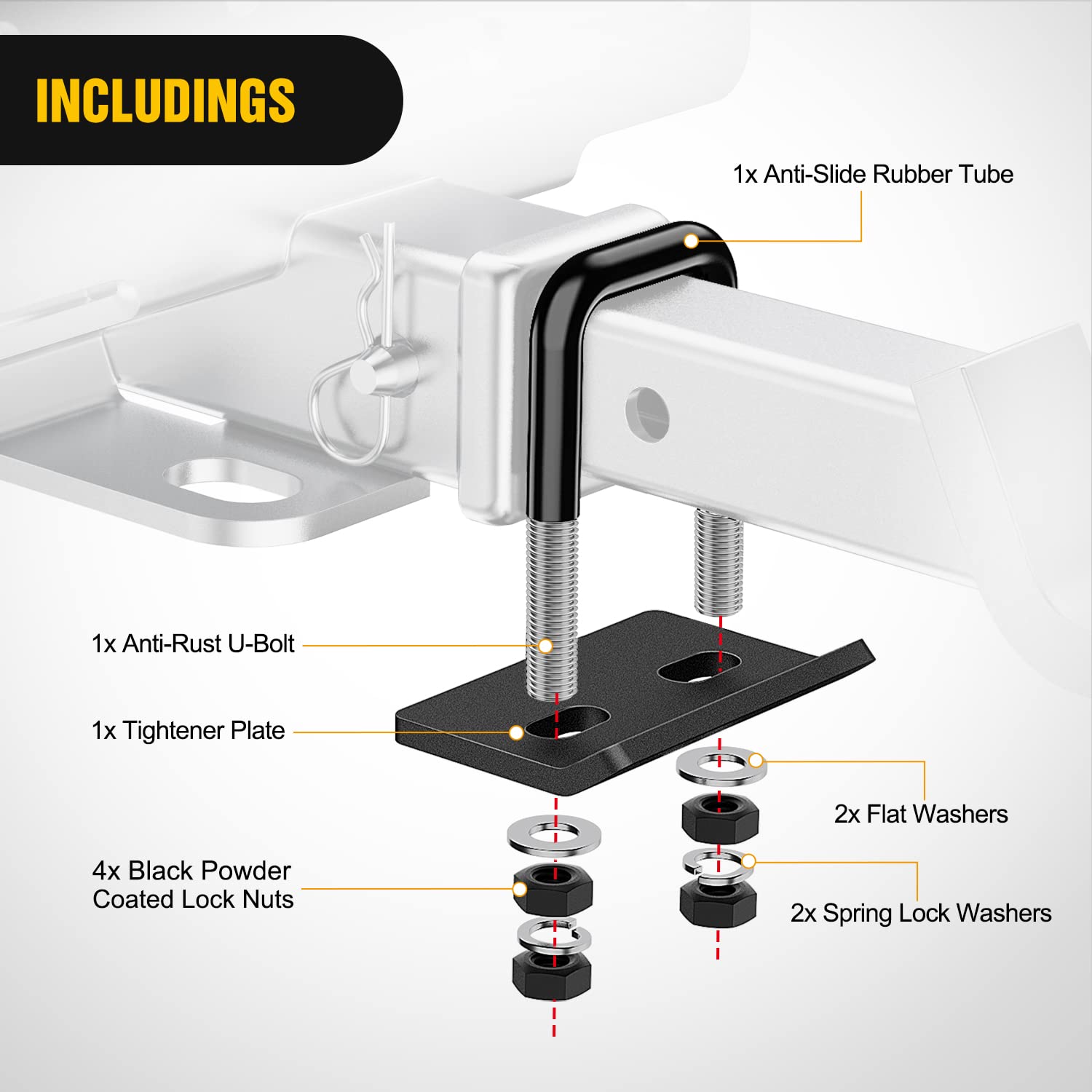 Nilight Dual Hitch Extender To 10 Inch Max Extension Length With Hitch Tightener Anti Rattle For 2 Inch Receiver With 5/8 Inch B