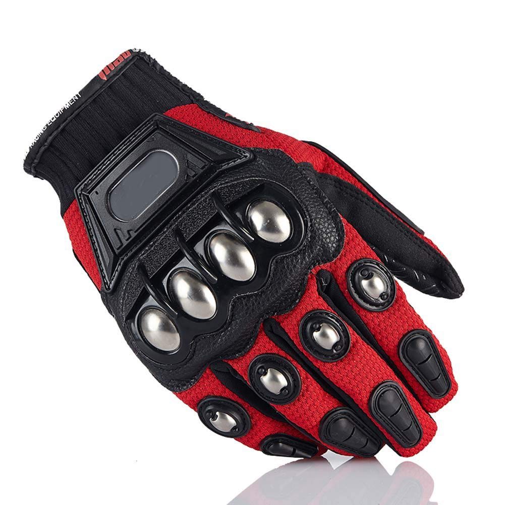 Steel Outdoor Knuckle Motorcycle Motorbike Powersports Safety Gloves (Xx-Large, Red)