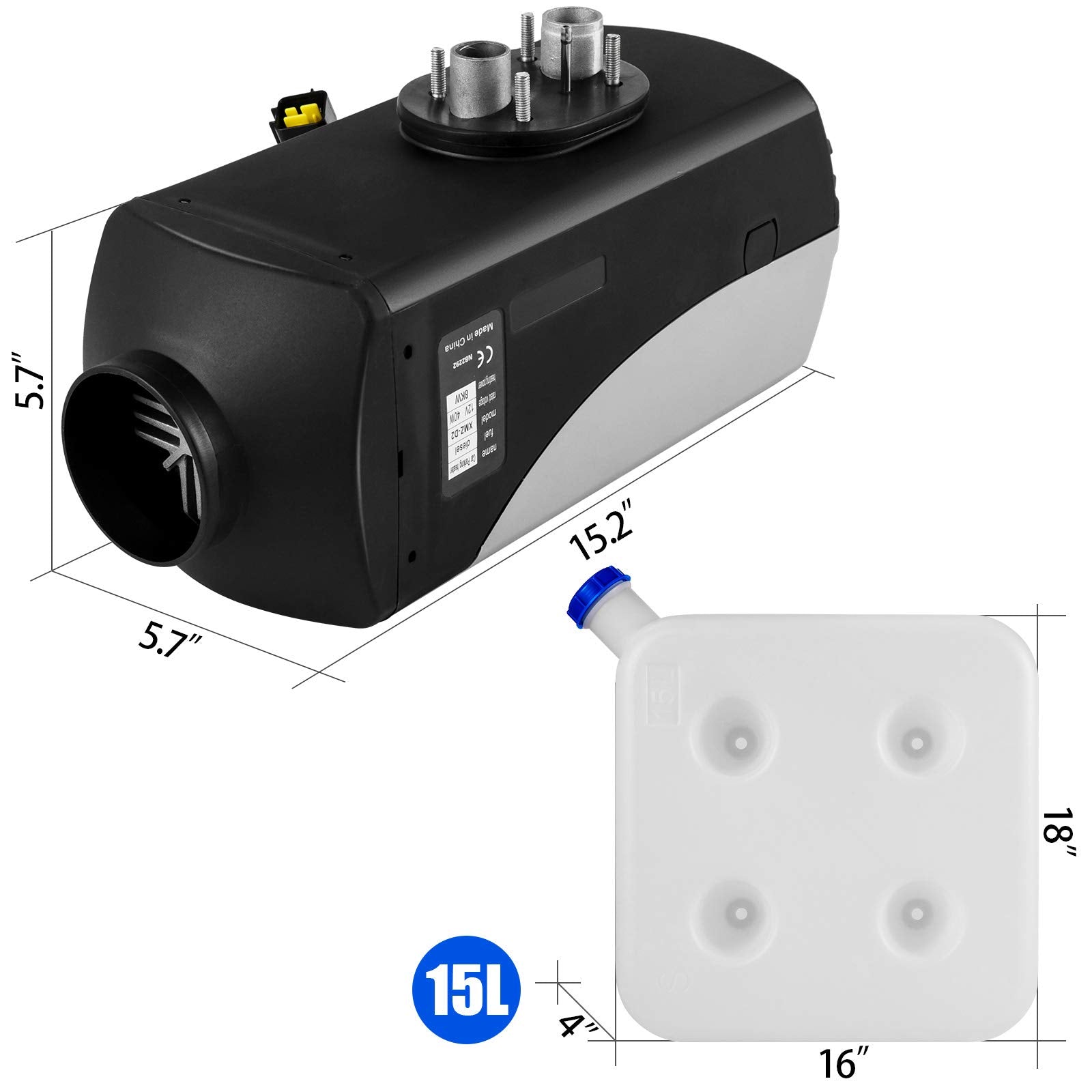 Fiberfly 8KW Diesel Air Heater with 15L Tank, LCD Thermostat & Remote Control for Bus, Boat, and Motor-home