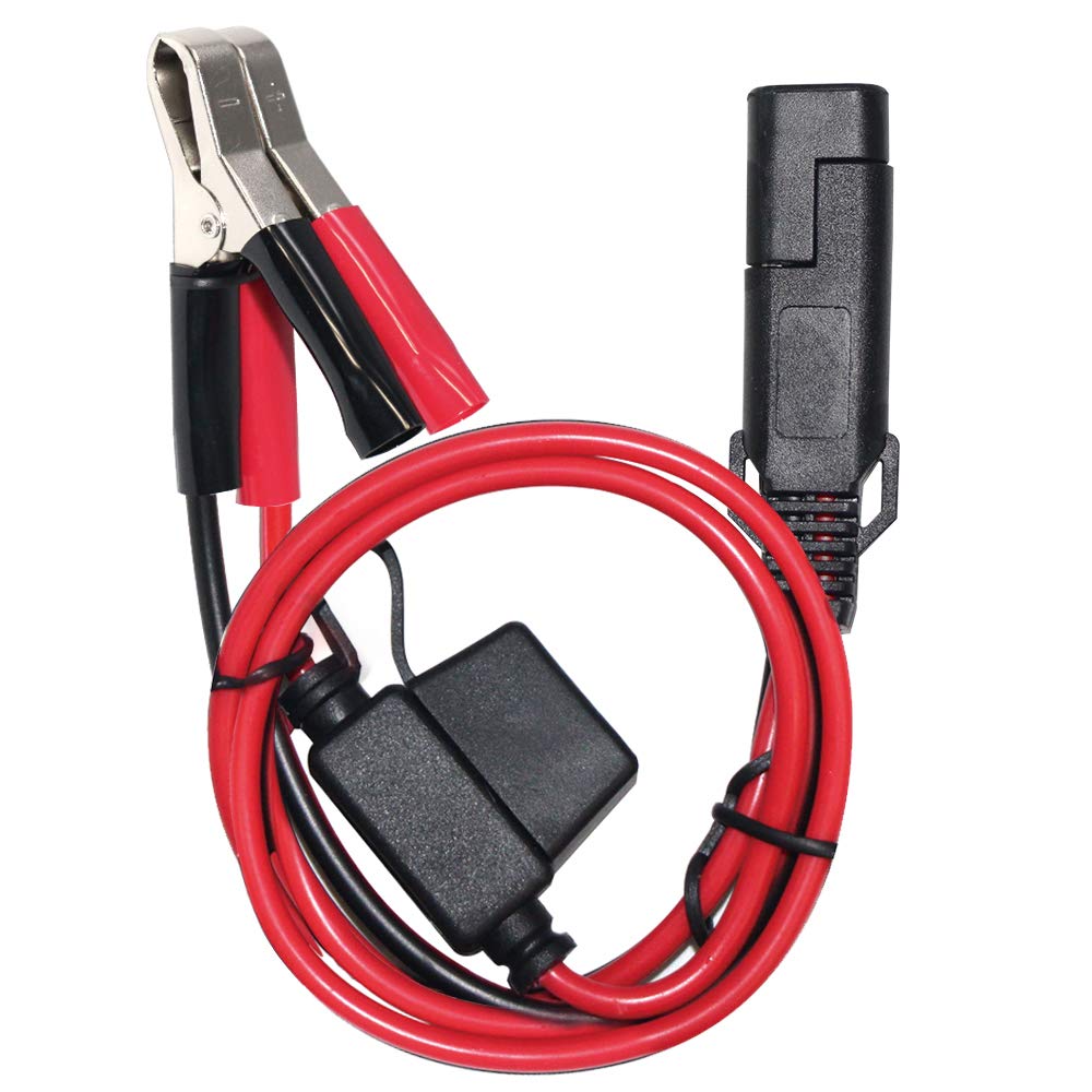 Sparking 1.5Ft 12V Battery Alligator Clip To Sae 2Pin Quick Disconnect Cable Sae To Battery Clamp Cable 7.5A Fuse(1 Pack)