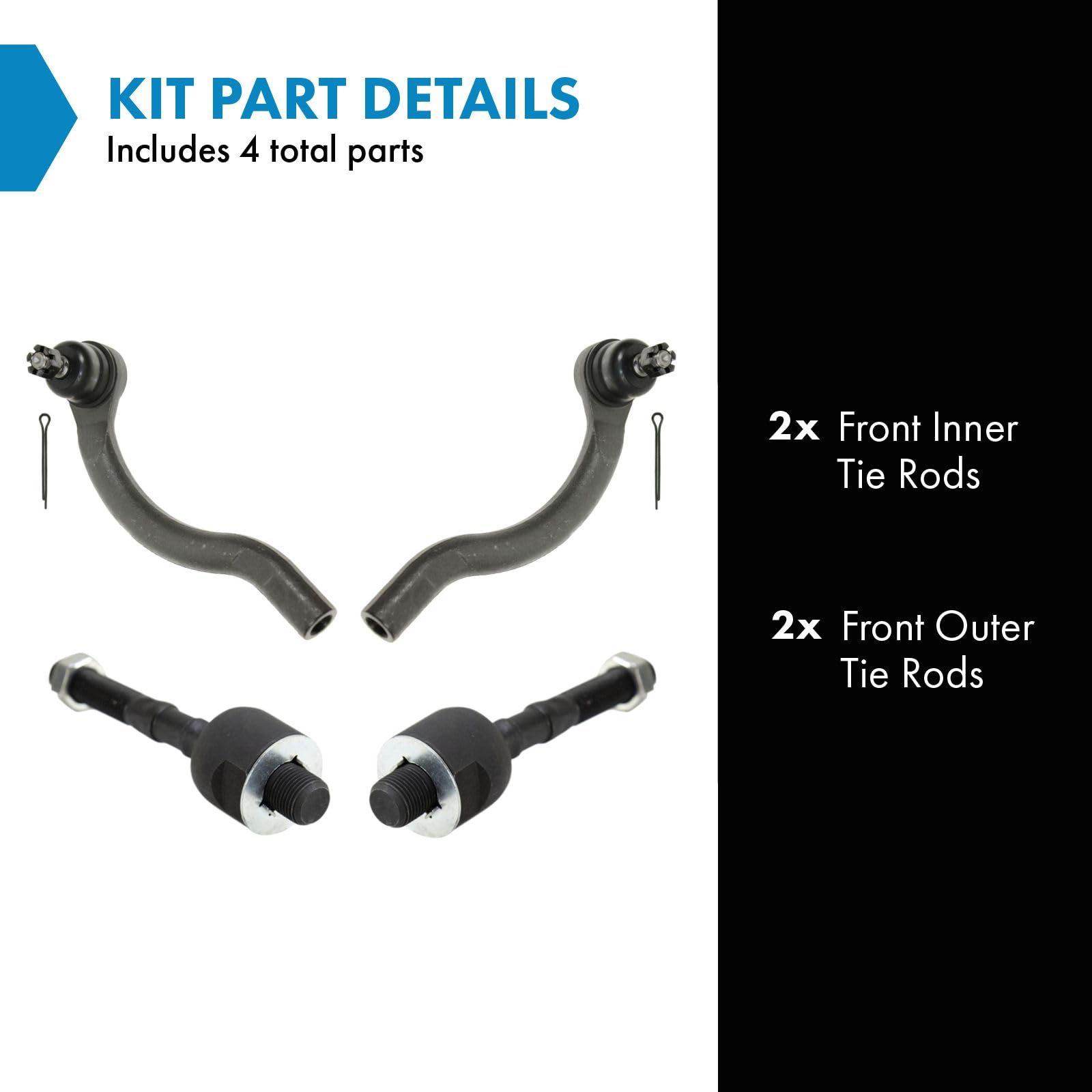 Trq Front Tie Rod Set Compatible With 2004-2008 Acura Tsx 2003-2007 Honda Accord