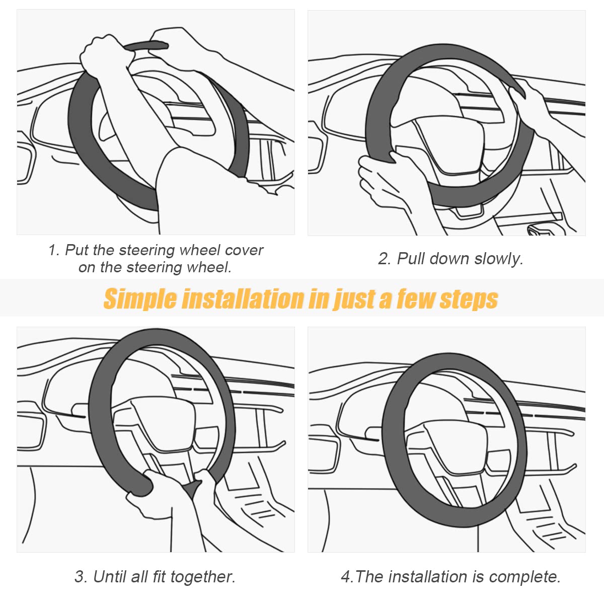 Car Steering Wheel Cover, Microfiber Breathable Ice Silk Leather Steering Wheel Cover Soft Anti-Slip Safety, 15Inch Four Season