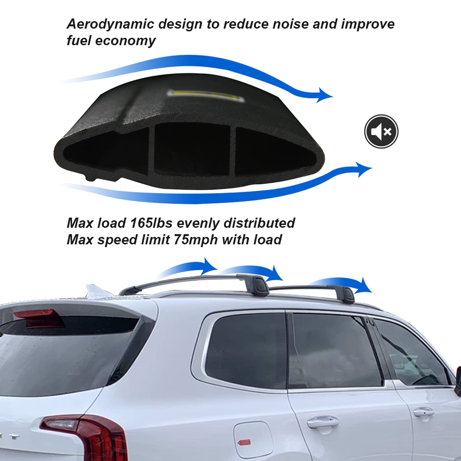 Snailfly Roof Rack Cross Bar for 2019-2025 Hyundai Palisade, Lockable Aluminum Cargo Carrier, Standard Size, Black, Model SnailflyPLSUGCB