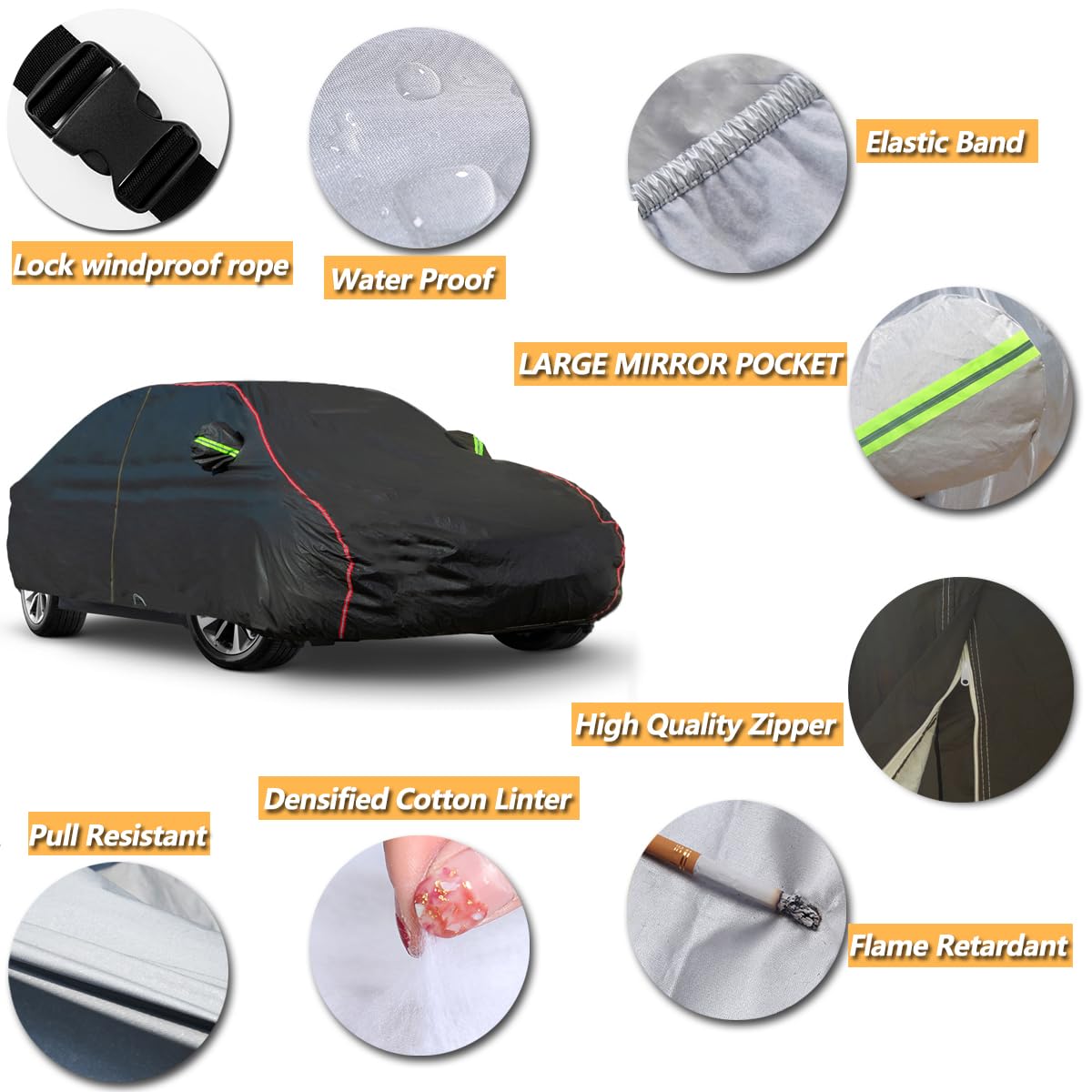 AUQDD 6-Layers PEVA New Material Sedan SUV Full Padded Car Cover Waterproof All Weather Weatherproof UV Sun Protection Snow Dust