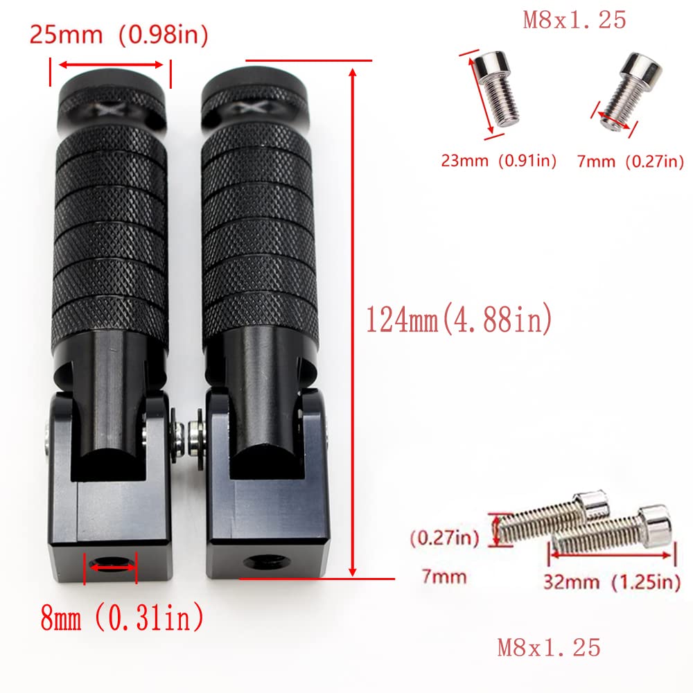 ONETEN Universal Motorcycle Bicycle Foot Pegs - Foldable, Aluminum, 124mm, Black, Model FP02
