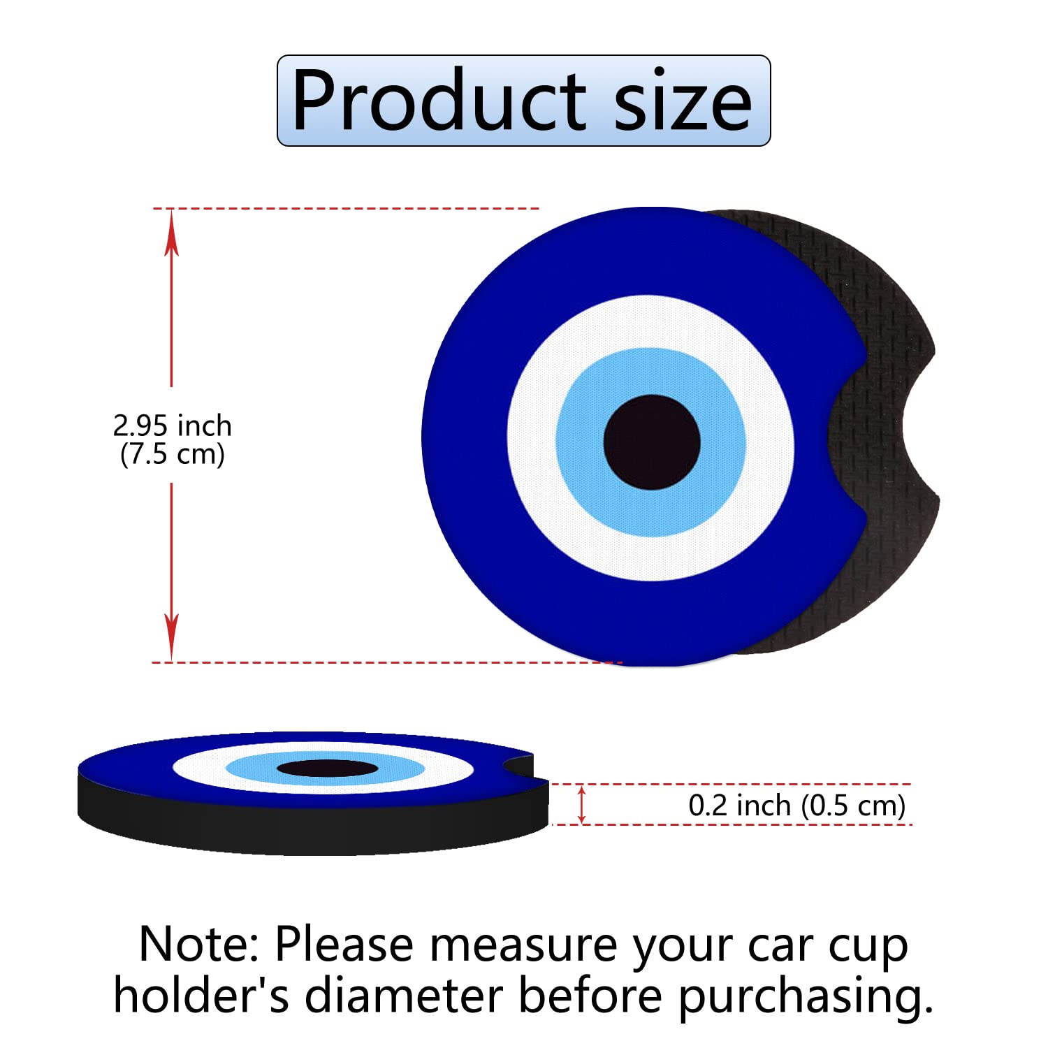 Jupswan Car Cupholder Coaster Absorbent 2 Pack Blue Evil Eye Rubber New Automotive Cup Holder Decal Decor Accessories For Women Men Bd0822-14