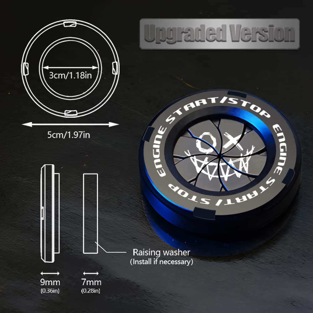 Tybasthe Rotary Push Start Button Cover, Evil Smiley Car Accessories Engine Start Stop Button Cover, Car Stickers Interior Decor, Motorcycle Ignition Key Switch Cover, Black