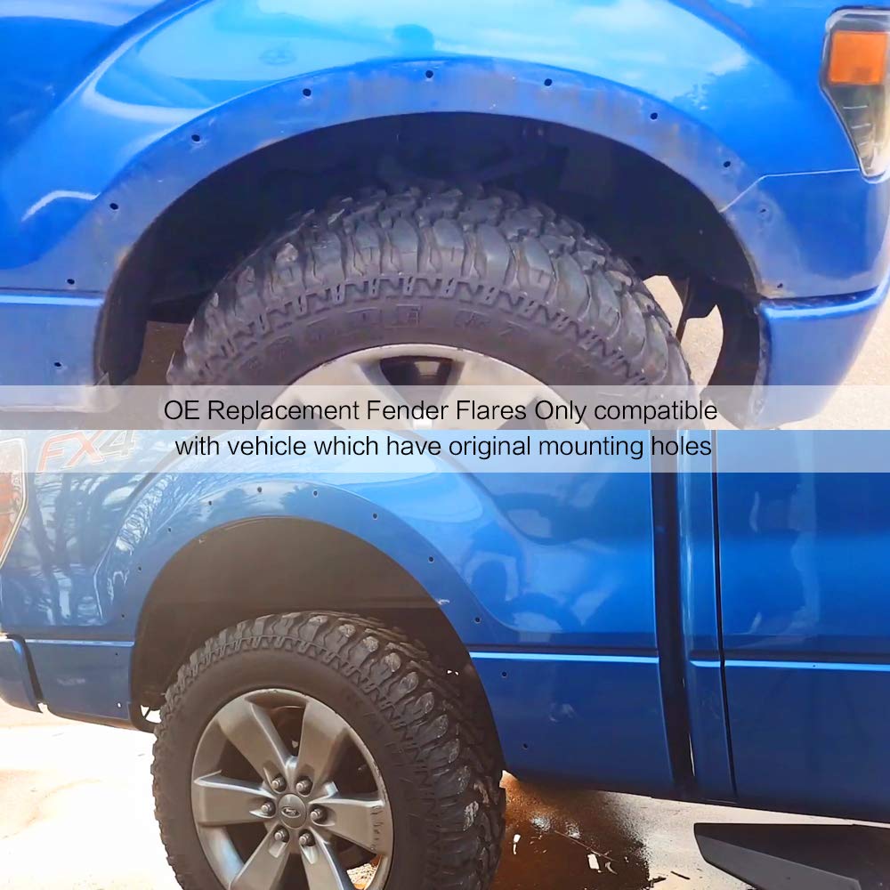 IKON MOTORSPORTS Fender Flares, Compatible With 2009-2014 Ford F150 (NOT FIT PLATIUM & RAPTOR), Factory Style Unpainted Black 4P