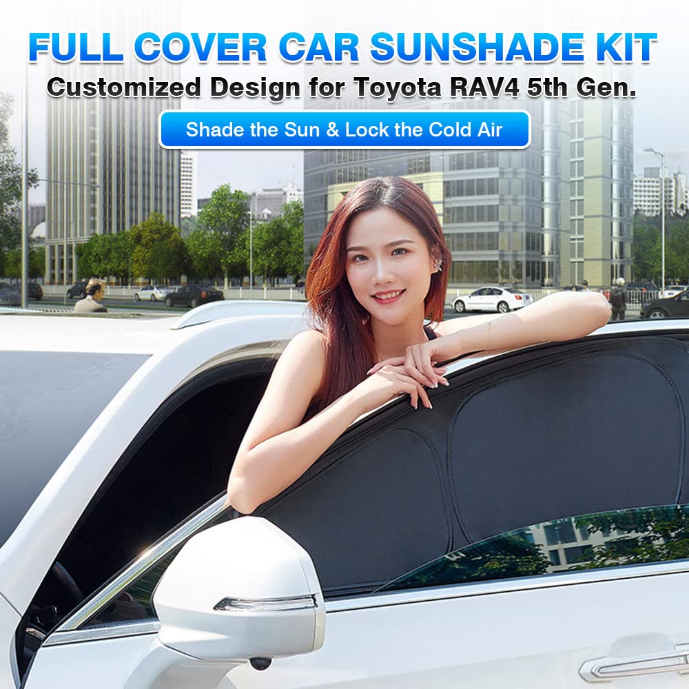 T Tgbros Window Sunshade For 2019-2024 2025 Toyota Rav4 Accessories Side Rear Window Full Set Privacy Car Sun Shades Foldable Bl