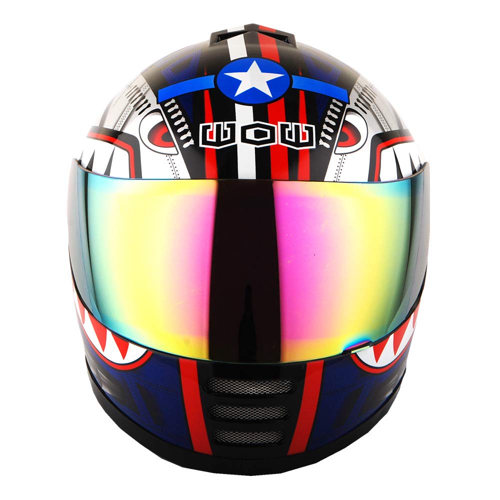 WOW Youth Full Face Motorcycle Helmet Bundle, Large, Shark Blue, Thermoplastic, Model HKY-B15 with MX Skeleton Gloves