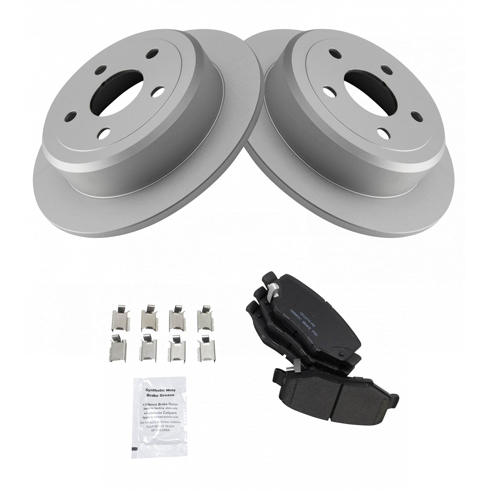 Trq Rear Brake Pad & Rotor Kit Brake Pads Brake Rotor Ceramic Solid Premium G-Coated Compatible With 2007-2017 Jeep Wrangler 201