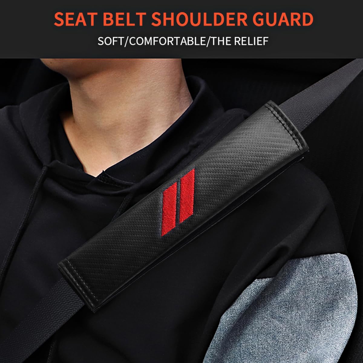 GZSH 2 PCS Seatbelt Covers for Dodge Charger/Durango/Challenger, Red Leather Seat Belt Pads, Model GZSH-6001