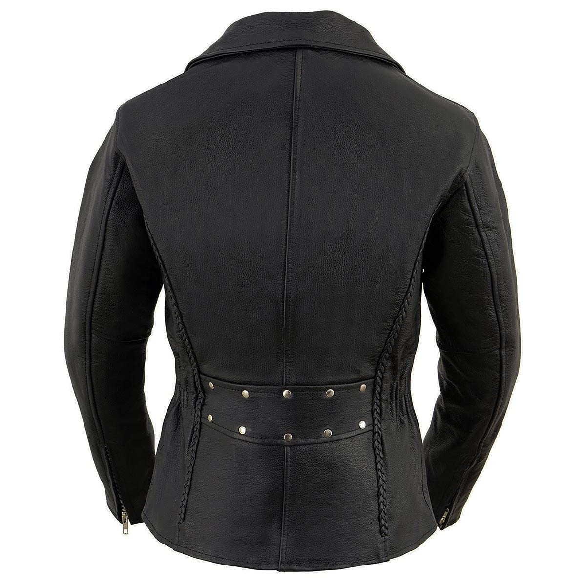 Milwaukee Leather LKL2710 Women's Classic Black Braided Motorcycle Jacket with Studded Back - 2X-Large