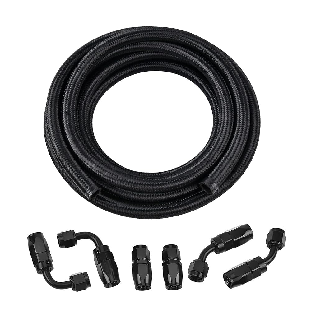 Evil Energy 4An Fuel Line Kit, An4 Nylon Braided Fuel Line Hose Fitting Kit Cpe 12Ft Black