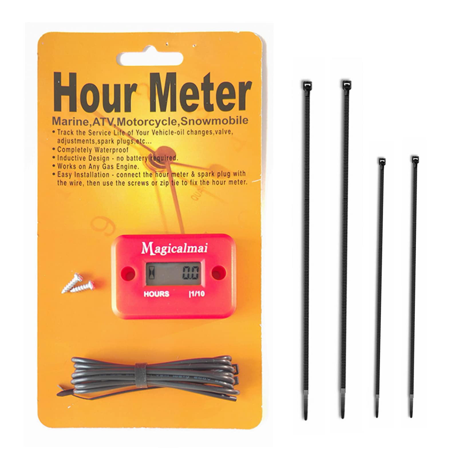 Magicalmai Inductive Hour Meter For Gas Engine Generator Lawn Mower Pressure Washer Marine Atv Boat Outboard Motor Dirt Bike Motorcycle Waterproof Hr Meters - Red