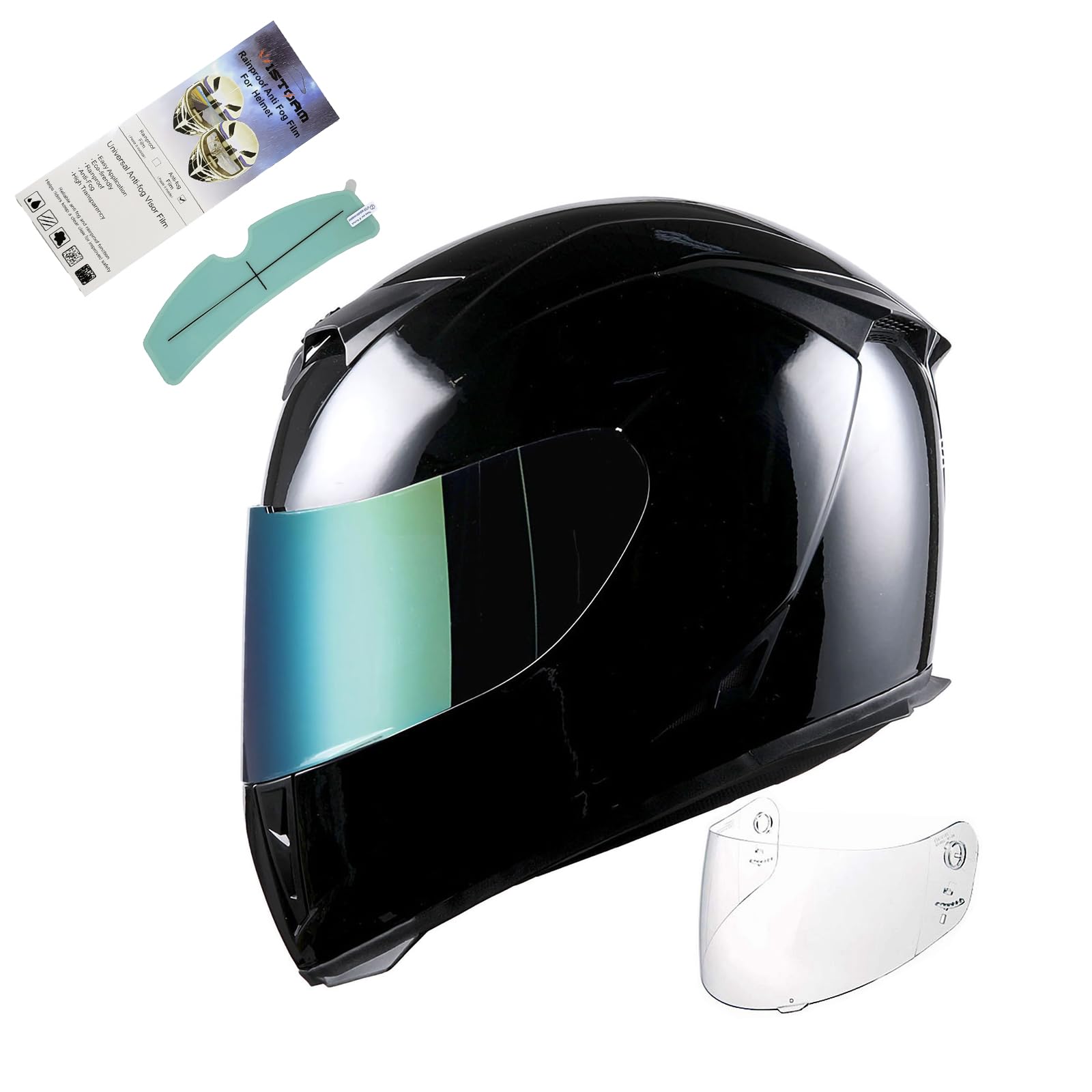 1STorm Motorcycle Full Face Helmet Skull King Glossy Black+ One Extra Clear Shield, Size Small(53-54 CM,20.9/21.3 Inch)
