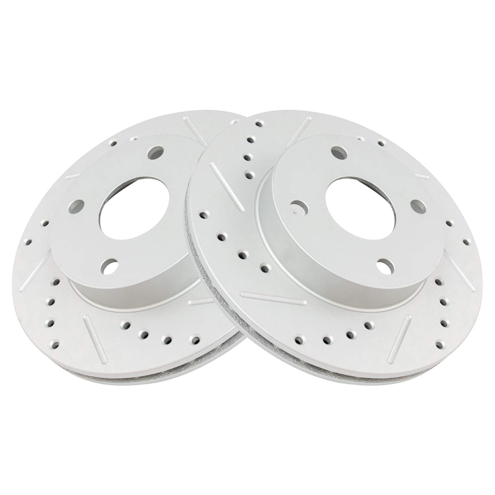 Trq Front Performance Brake Rotors Set Premium G-Coated Cross Drilled & Slotted Compatible With 1990-1993 Mazda Miata