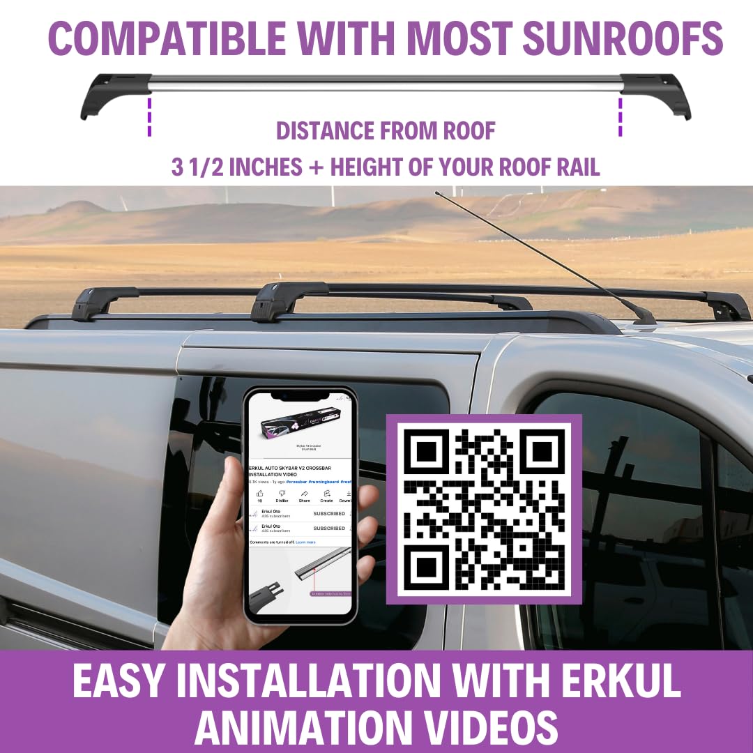 Erkul 220Lbs Roof Rack Cross Bars For Bmw X3 G01 2018-2025 | Aluminum Crossbars With Anti Theft Lock For Rooftop | Compatible With Flush Rails - Black