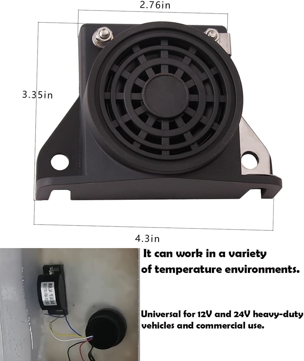 Car Back-Up Alarm, 107Db 12V-48V Dc Waterproof Industrial Heavy-Duty Backup Reverse Warning Alarm With Super Loud Beeper Tone For Truck Van Freight Car Lorry Heavy Vehicles Banhao