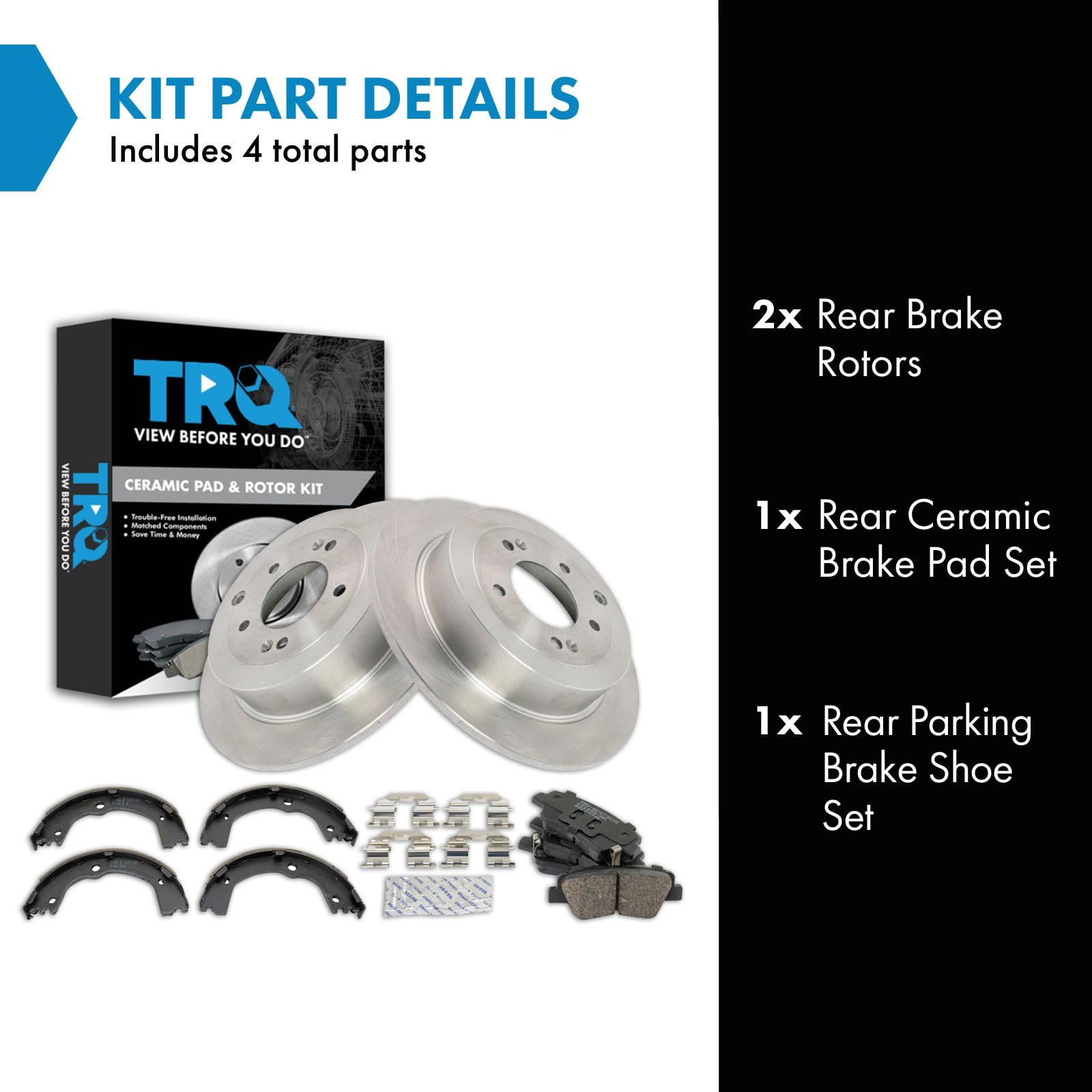 Trq Rear Brake Pad & Rotor Kit Brake Pads Brake Rotor Parking Brake Shoe Set Ceramic Compatible With 2016-2018 Hyundai Tucson 20