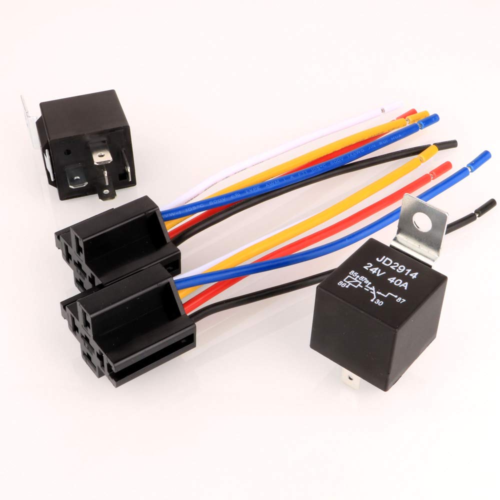 Gebildet 2Pcs 24V 40A Jd2914 Car Relay With Harness 5 Pin Spdt 12Awg Harness Sockets With Color-Labeled Wires For Automotive Tru