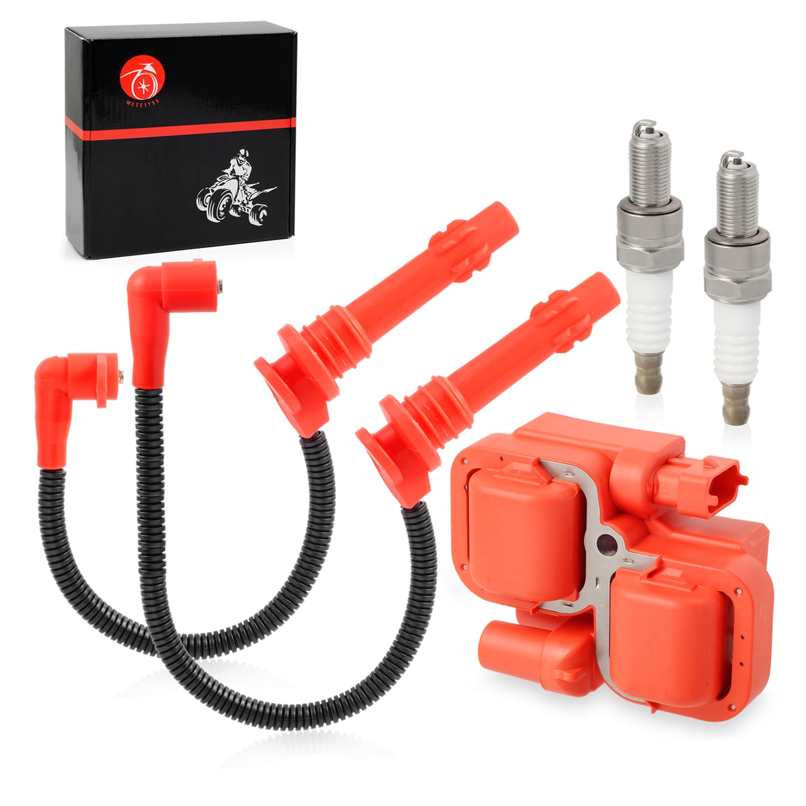 MOTO1988 Ignition Coil & Spark Plug Set for Polaris RZR XP 4 S 900 1000 RS1 Turbo, Models 4014296, 4014295, 401