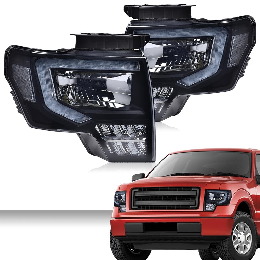 Pit66 Led Headlight Assembly Compatible With Ford F150 2009 2010 2011 2012 2013 2014 Driver & Passenger Headlamp Replacement Smo