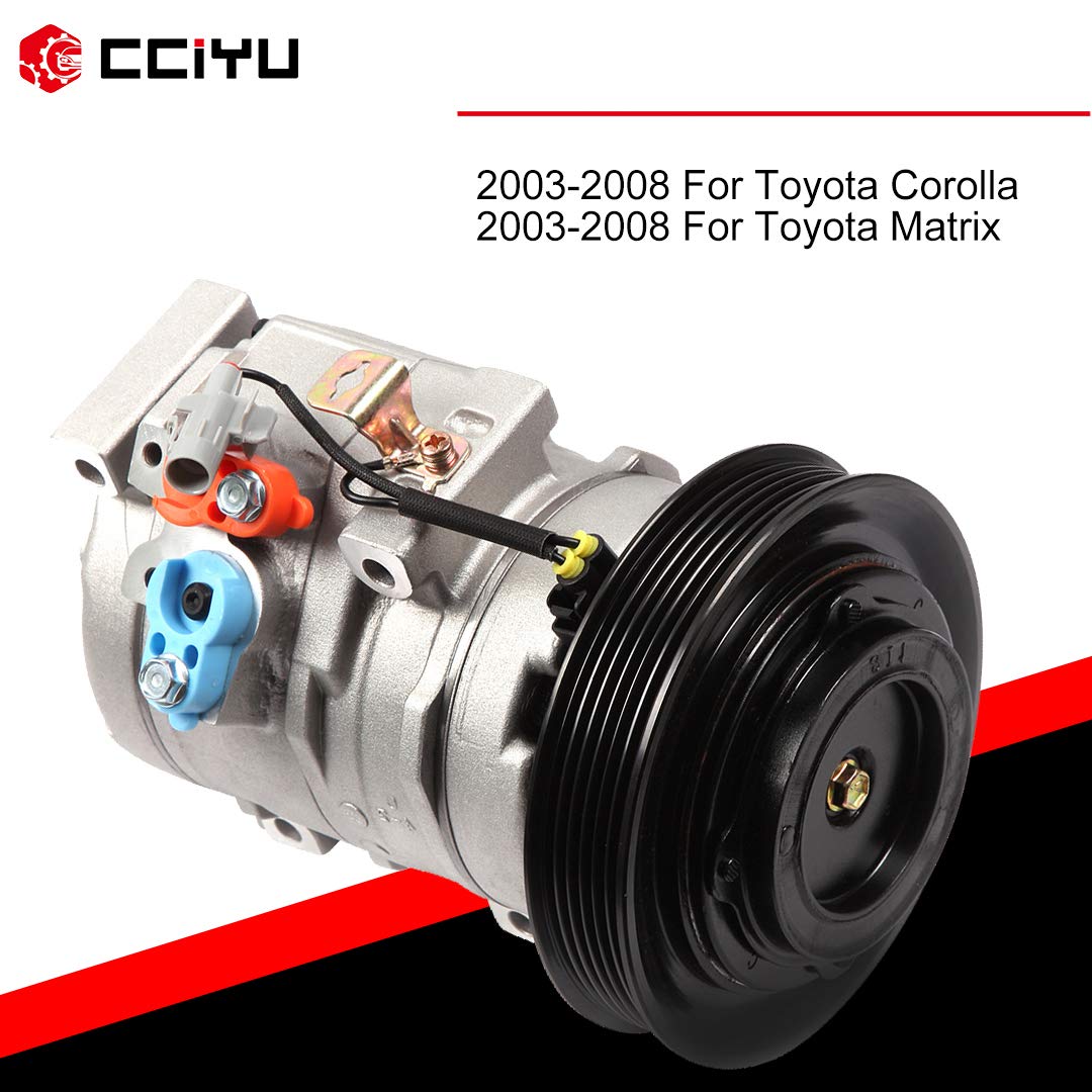cciyu AC Compressor with Clutch 6 Grooves Replacement for Toyota Corolla Matrix 1.8L 2003-2008 Replaces AC Compressor for Car 10