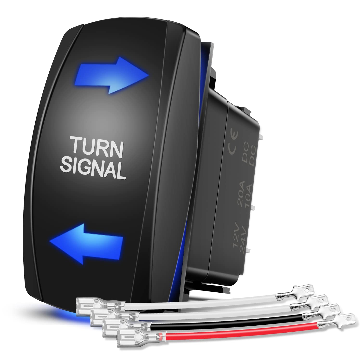 Nilight Turn Signal Switch Blue 4Pin On Off On Rocker Switch Laser Etched Spdt Toggle Switches 12V 20A 24V 10A Jumper Wires For Cars Rvs Campers Trailers, 2 Years Warranty